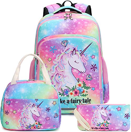 BTOOP Girls Backpack Kids Elementary Bookbag (Tie dye galaxy - 3 pieces)