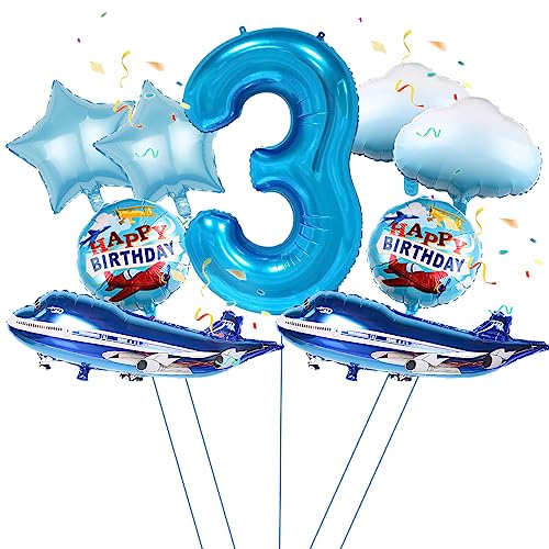 9Pcs Large Blue Airplane Balloon - Aviation-Themed Party Decoration