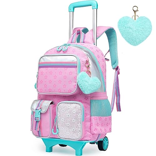 Pink Aesthetic Backpack with Wheels for Girls