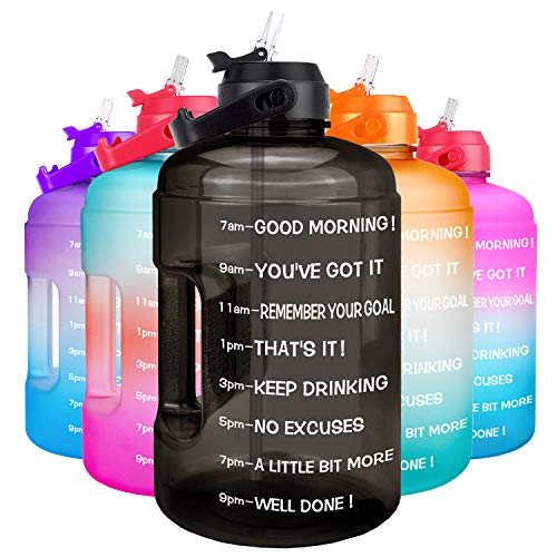 QuiFit 1 Gallon Water Bottle with Straw & Time Marker