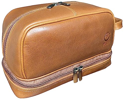 RUSTIC TOWN Leather Toiletry Bag - Travel Shaving Dopp Kit