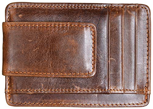 Slim Minimalist Leather Wallet with Money Clip and RFID Protection