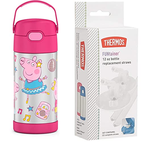 THERMOS FUNTAINER 12 Oz Stainless Steel Kids Straw Bottle & Replacement Straws