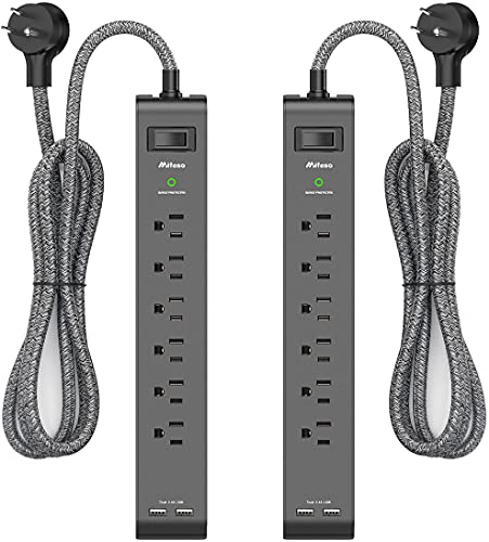 Long Power Strip Surge Protector - 6 Outlets 2 USB Ports