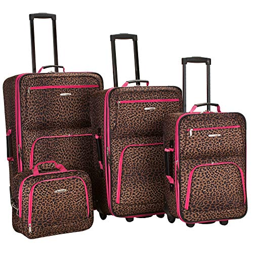 Rockland Jungle Softside Upright Luggage, Pink Leopard