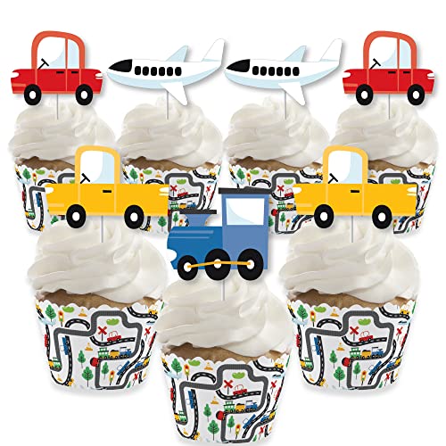 Transportation Birthday Party Cupcake Wrappers and Treat Picks Kit