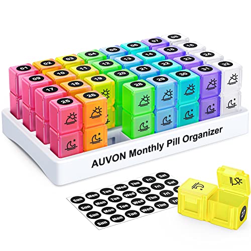 AUVON Monthly Pill Organizer with Smartphone Reminder