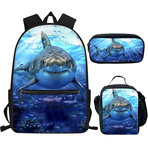 WELLFLYHOM Shark Elementary Backpack Set