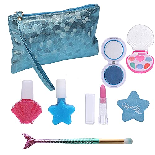 Super Joy Kids Real Makeup Kit for Little Girls:with Blue Dream Bag - Real, Non Toxic, Washable Make Up Dress Up Toy - Birthday Gift for Children