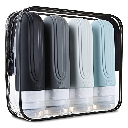 Leakproof Silicone Travel Bottles TSA Airline Carry-On Approved Refillable  Portable Liquid Containers for Shampoo, Conditioner, Lotion, Toiletries  (3oz, Pack of 5) Green+Gray+Pink+Purple+Clear