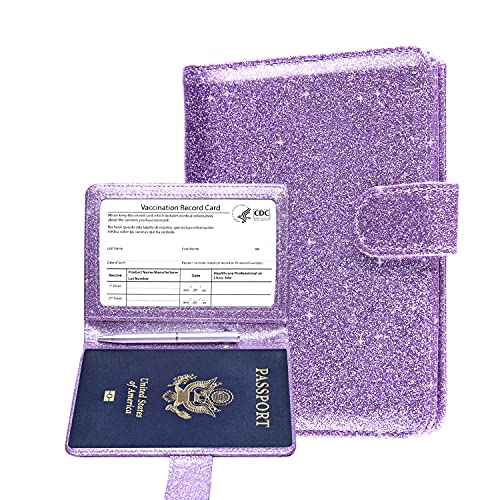 Stylish Glitter Purple Passport and Vaccine Card Holder Combo