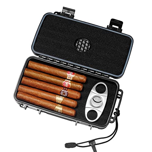 PrimeZone Travel Cigar Case - Portable Cigar Box with Humidifier & Cigar Cutter