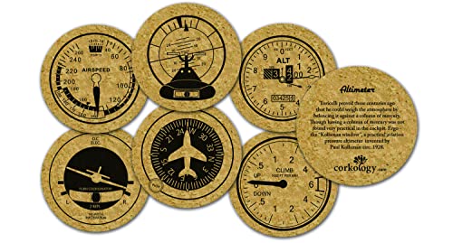 Corkology Aviation Coasters, 3.75" dia, Cork Corkology Aviation Coasters, 3.75" dia, Cork