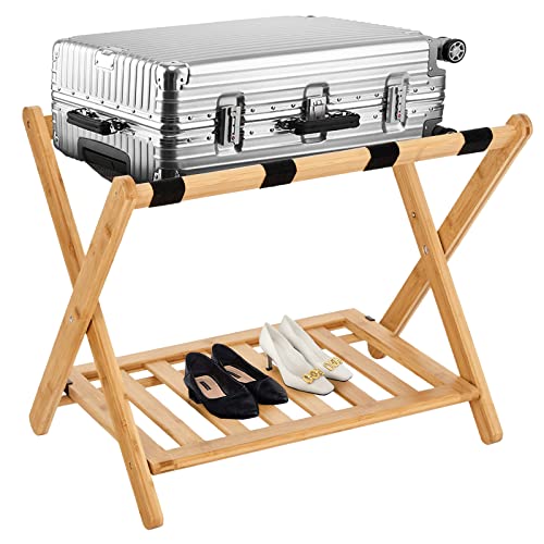 Smart FENDEE 26.77" Bamboo Luggage Rack with Storage Shelf