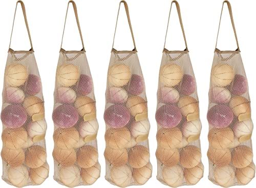 Multipurpose Hanging Mesh Storage Bags - Reusable Produce Bags (Beige)