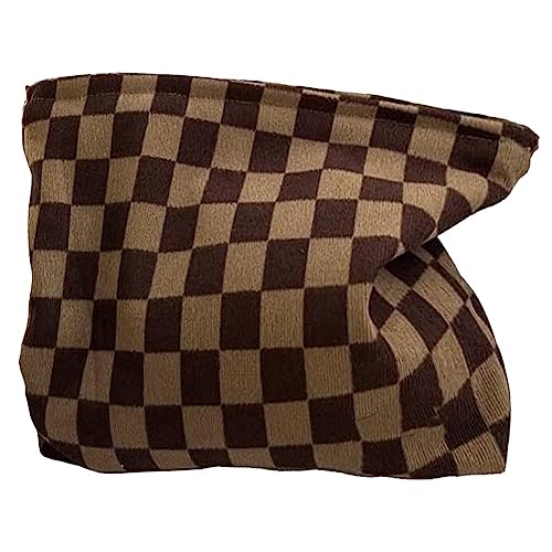 Brown Checkered Makeup Bags