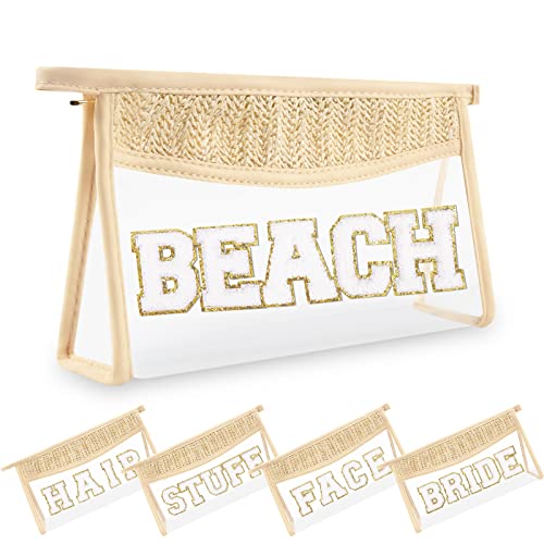 Boho Straw Clear Beach Makeup Bag