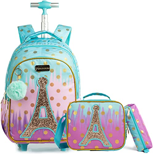 Egchescebo Rolling Backpack for Girls - Sky Blue