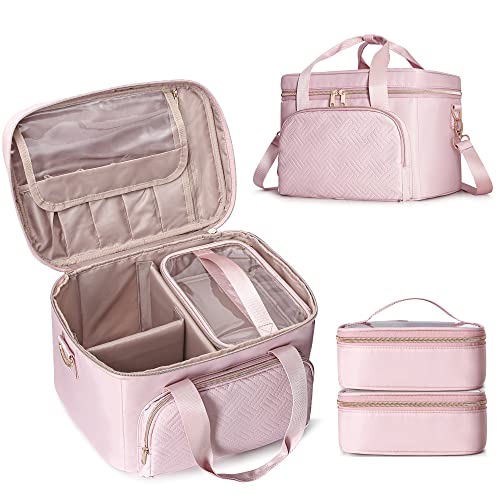 Prokva Travel Makeup Bag with 2 Pouches and Adjustable Dividers