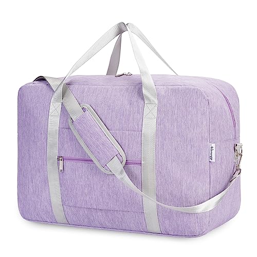 Foldable Carry on Bag 22x14x9 Travel Duffel Bag Packable luggage Duffle Overnight 40L (Purple)