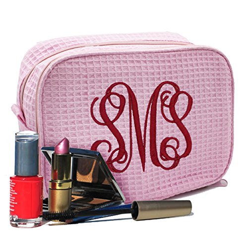 Personalized Makeup Bag - Bridesmaid Cosmetic Case - Monogrammed (Pink)