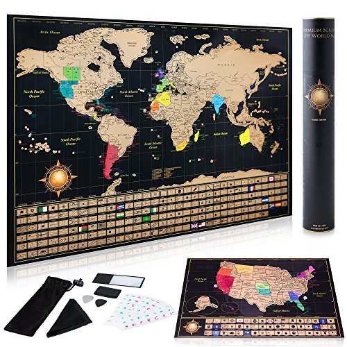 Premium Scratch Off World Map & Deluxe US Map Set