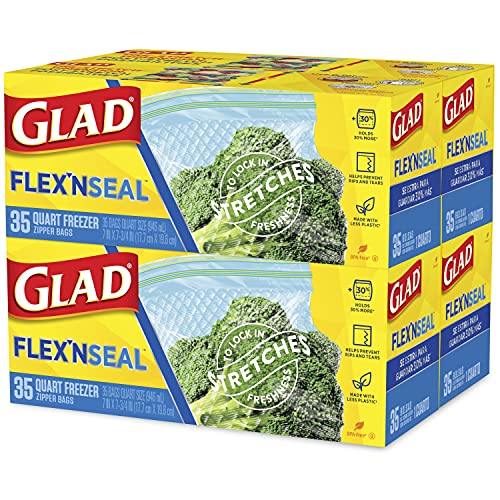 Glad Flexn Seal Freezer Quart Bags - 35 Count (Pack of 4)