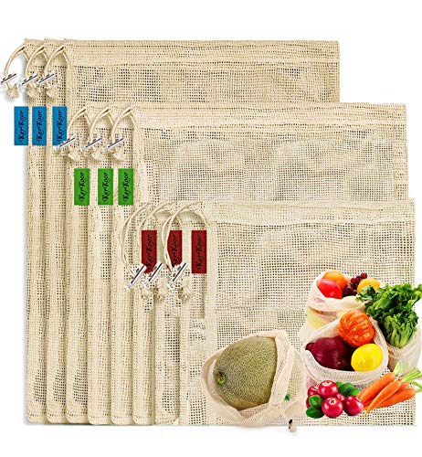 KerKoor Reusable Cotton Mesh Produce Bags (9 Packs)