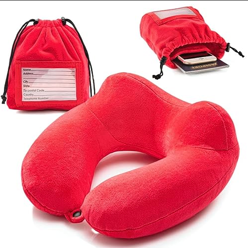 Inflatable Travel Neck Pillow with Carrying Pouch