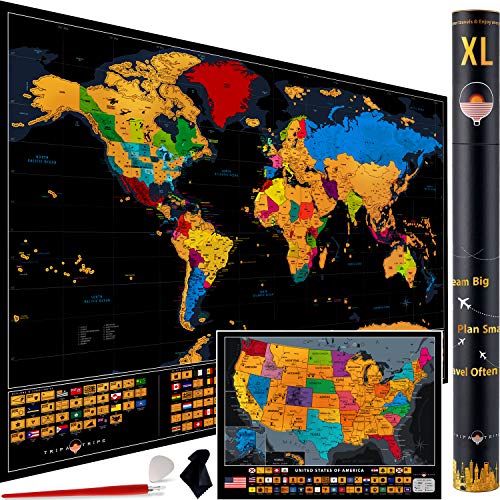 XL Scratch Off World Map with 233 Flags
