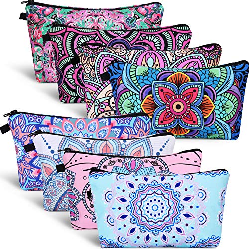 8 Pieces Waterproof Travel Toiletry Pouch Bag with Mandala Flowers Design