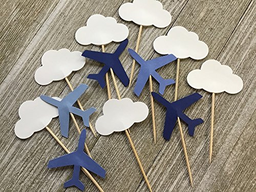 Blue Airplanes and Cloud Cupcake Toppers