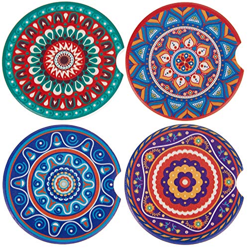 Mandala Ceramic Car Cup Holder Coasters