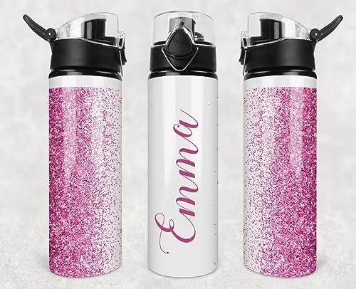 Personalized Pink Glitter Water Bottle