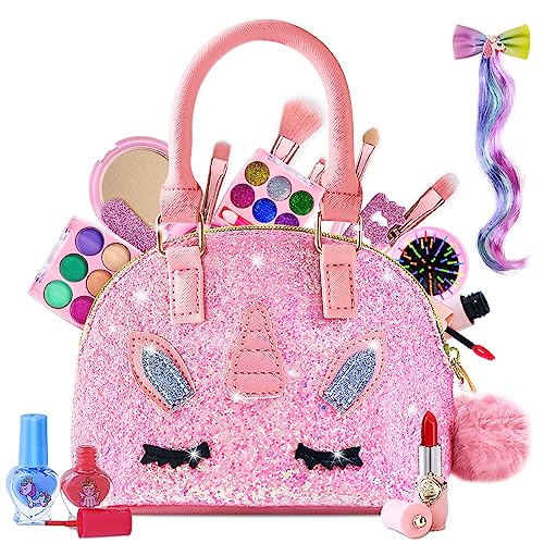Real Washable Makeup Set with Pink Unicorn Bag