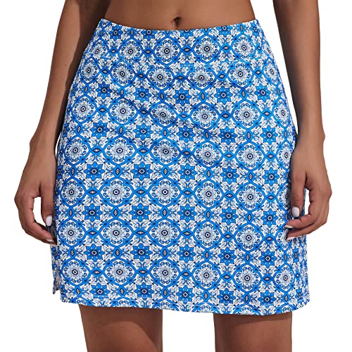 Ekouaer Women's Blue Floral Skort