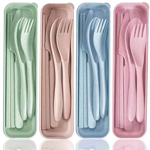 Reusable Travel Utensils Set with Case, Wheat Straw Portable Knife Fork  Spoons Tableware, Eco-Friendly BPA Free Cutlery for Kids Adults Travel  Picnic Camping Utensils 