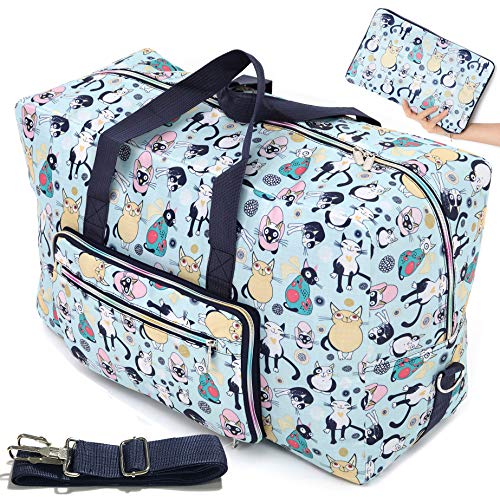 Large Foldable Travel Duffel Bag - Cute Cat Design