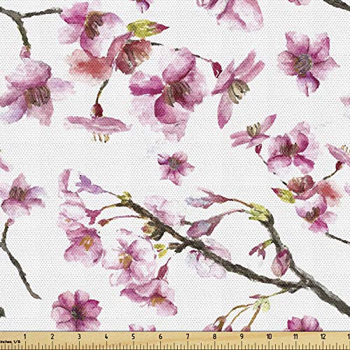 Cherry Blossom Fabric by Ambesonne