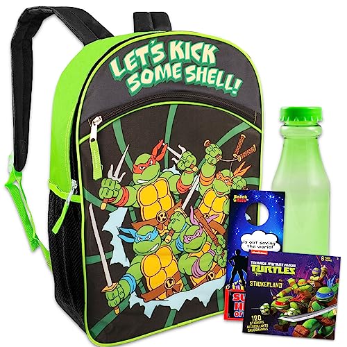 TMNT Backpack Set - Bundle with 16” Backpack, Water Pouch, Stickers, More