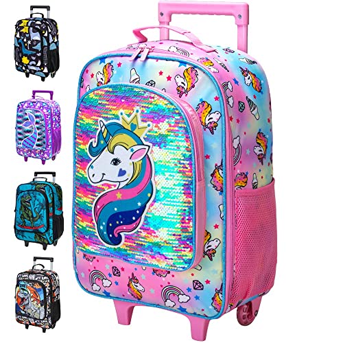 AGSDON Kids Unicorn Rolling Suitcase for Girls