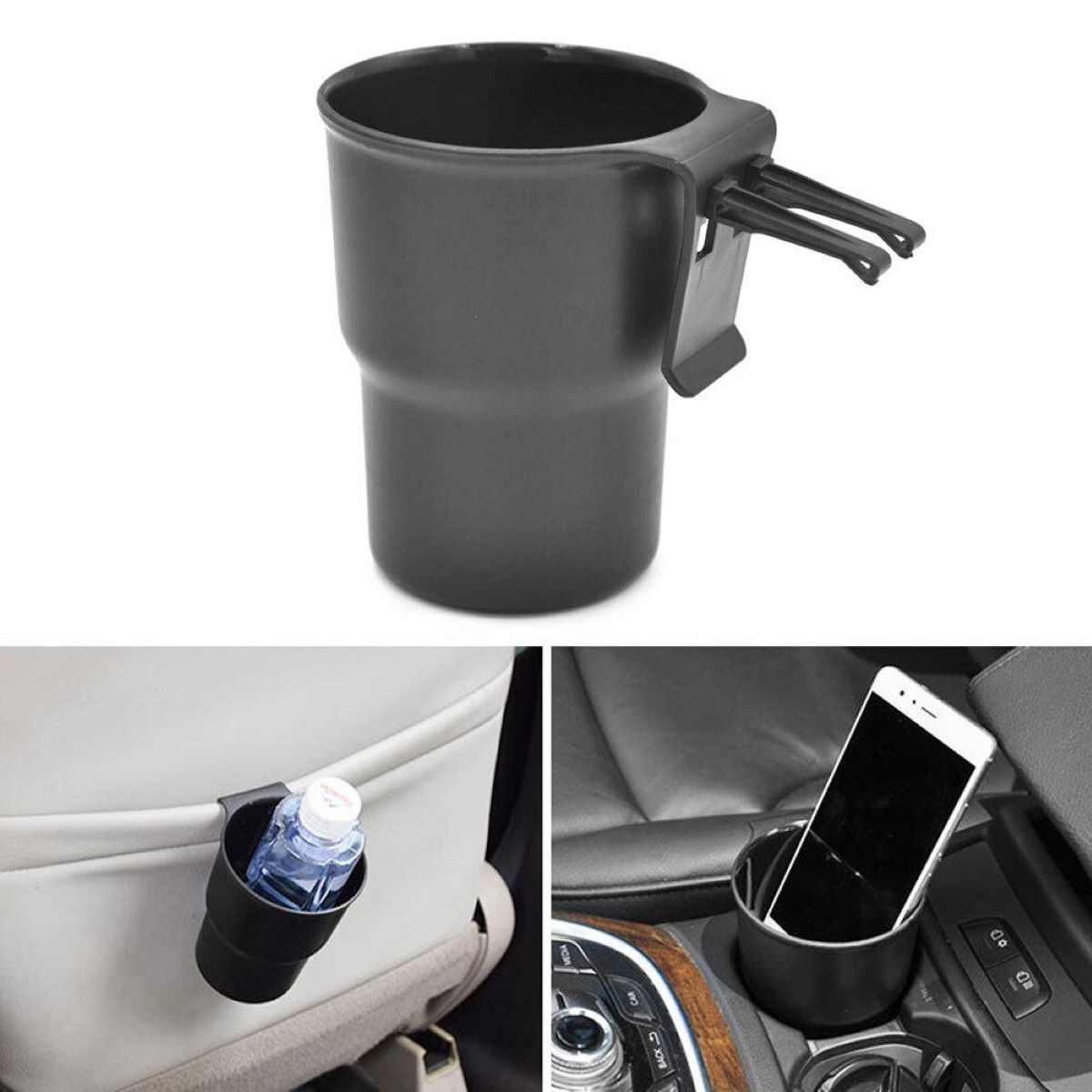 IOKONE Coin Side Pocket Console Side Pocket Leather Cover Car Cup Holder  Auto Front Seat Organizer Cell Mobile Phone Holder (Black)