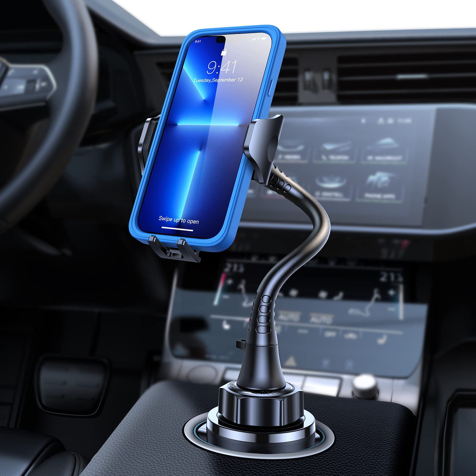 Wixgear Car Cup Food Holder with Phone Mount Adjustable Automobile Cup Holder Smart Phone Cradle Car Mount