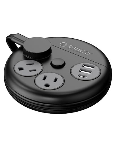 ORICO Flat Extension Cord 10 ft with USB Ports and Outlets