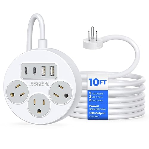 ORICO Extension Cord 10 Ft with USB C Ports