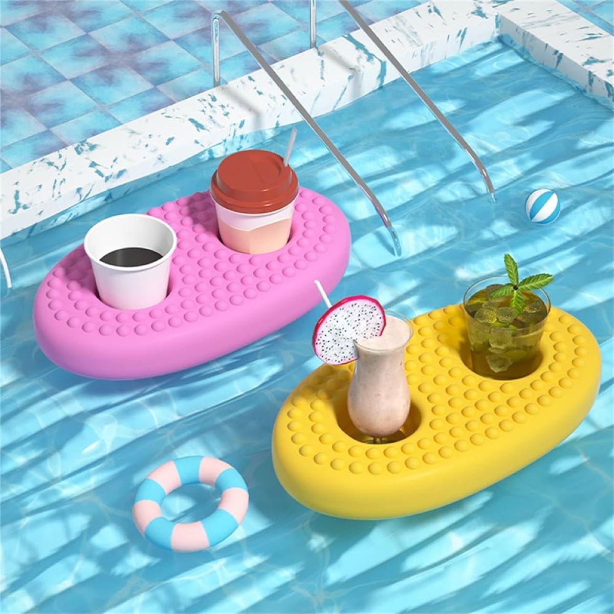 Inflatable Drink Holder Cute Pattern Coasters Cup Holder for Swimming Pool  Party Easy To USe Inflatable Holders Practical Party Decoration Drink  Floats Cup Holders 12 