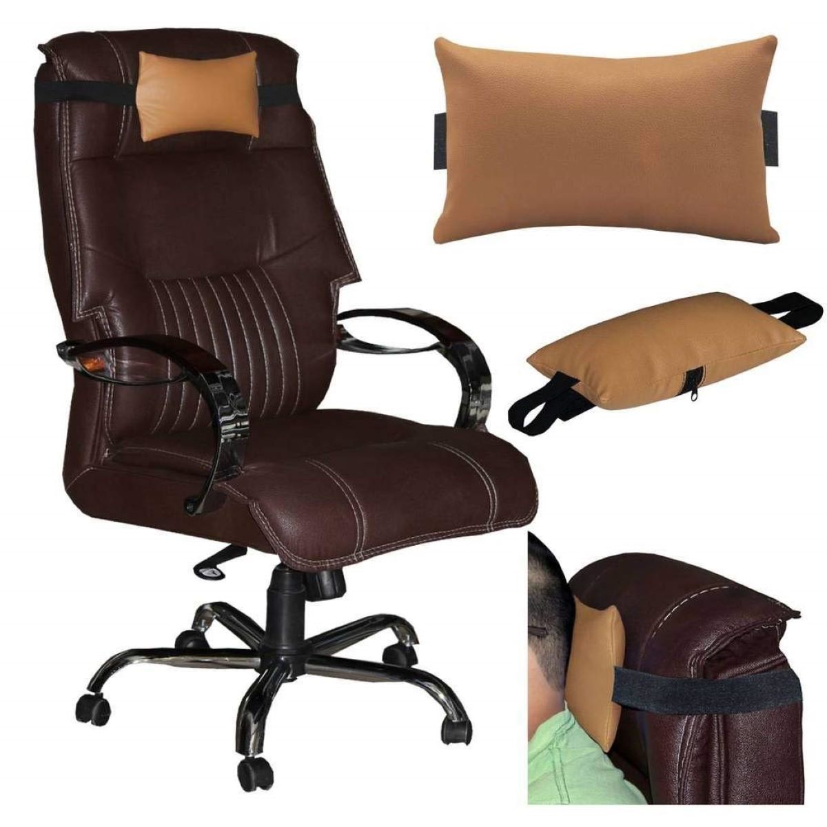 Neck Pillow Stand up Chair Neck Support Pillow Water Repellent Relax Chair  PTMD Inner Pillow Office Chair Pillow Counterweight Brown 