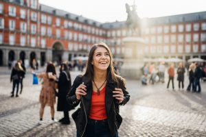 Young travel woman sightseeing urban outdoors