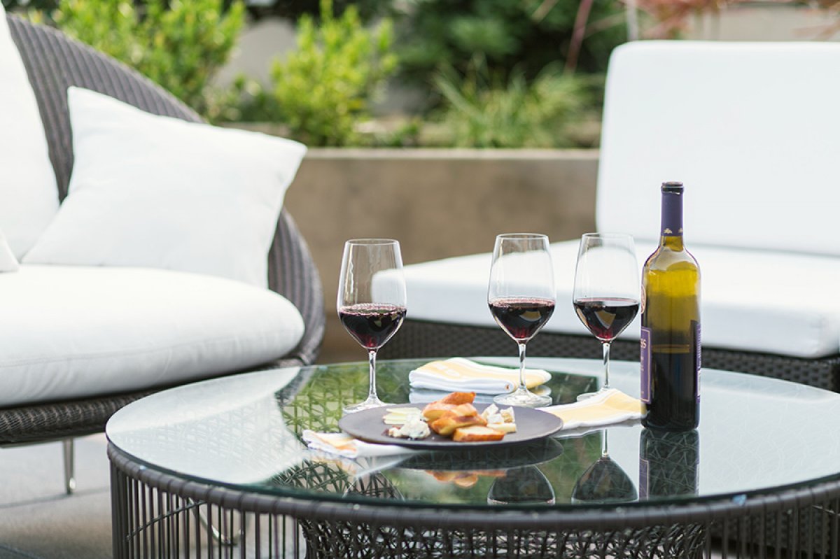 Wine and cheese in the patio of Epicurean Hotel, Tampa, Florida