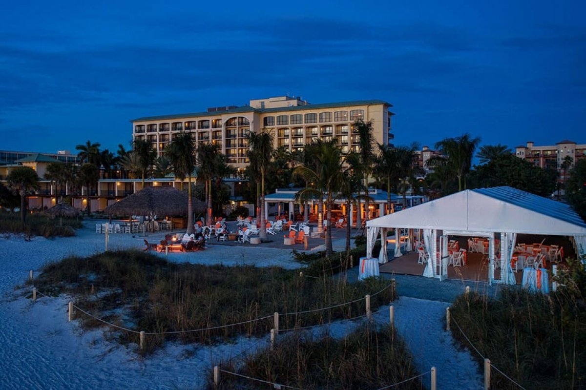 A view of St. Pete Beach against the backdrop of Sirata Beach Resort in Florida